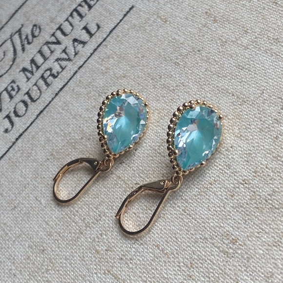 SOLID brass dangle crystal earrings - Picture 11 of 14